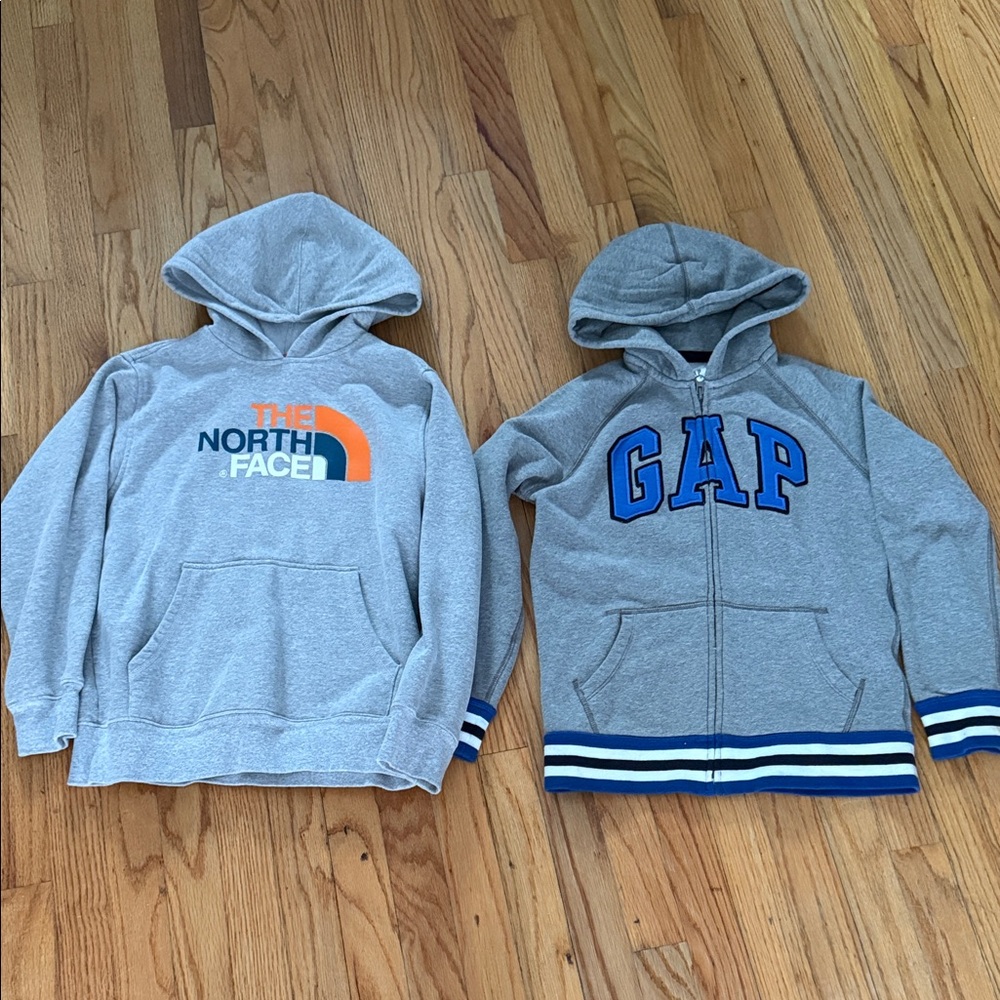 The North Face Gray and Orange Kids Hoodie & Gap Zip up Hoodie